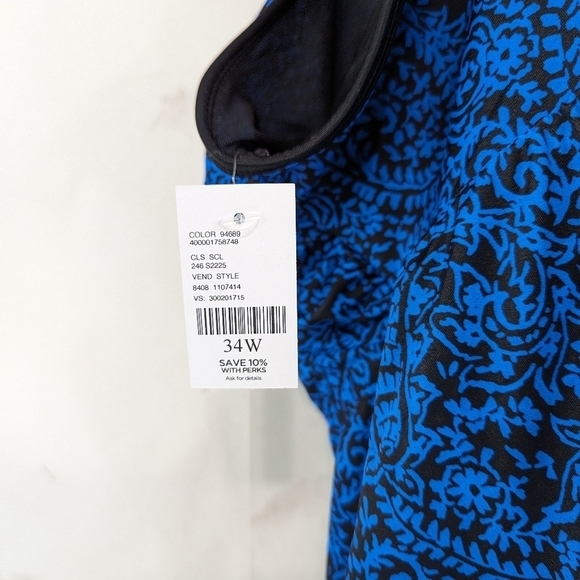 Catherines Swim Top Womens 34W Bathing Suit Blue Black Padded Tankini - Picture 8 of 11